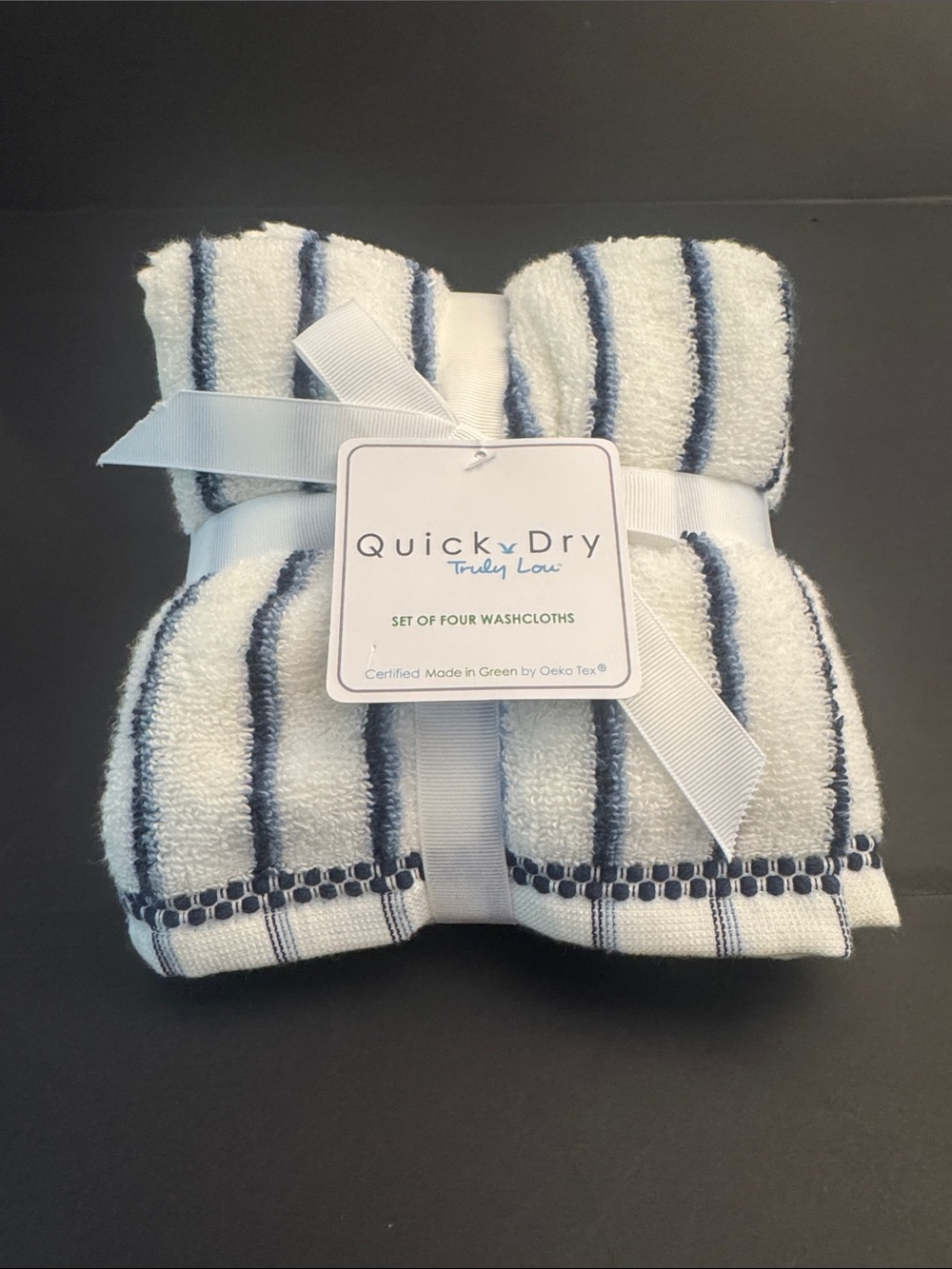 TRULY LOU Quick Dry Striped 8pc Zero Twist Cotton Bath Towel Set - Navy/White - Picture 7 of 11